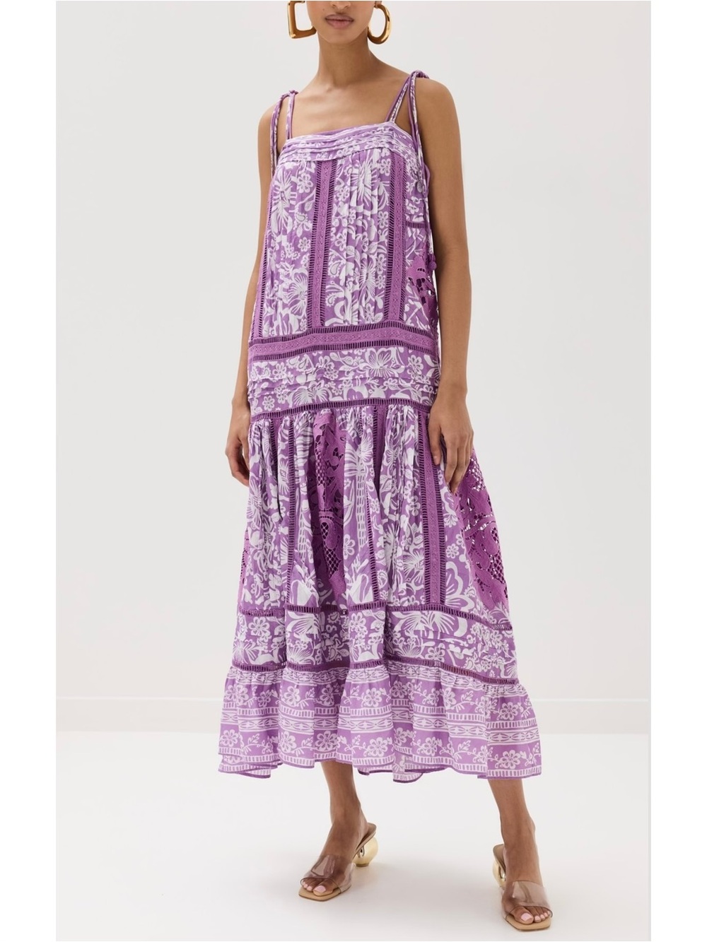 FARM Rio Sweet Garden Sleeveless Cotton Maxi Dress Sweet Garden Lilac XS - Picture 2 of 15
